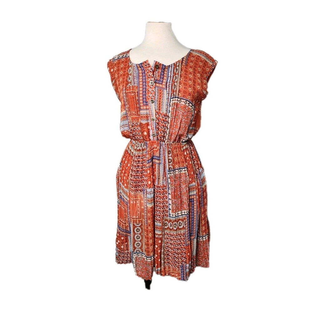 Blu Pepper Bohemian Dress Womens M Peasant Vibrant Terracotta Sleeveless Paisley